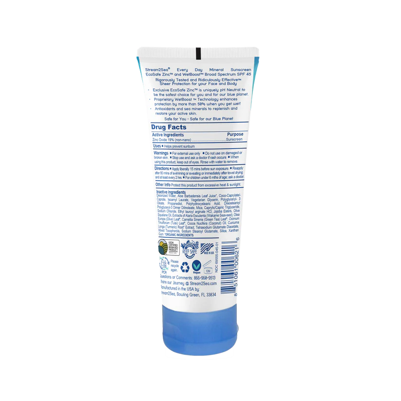 Stream2Sea Every Day Active Mineral Sunscreen SPF 45, Reef-Safe & EWG Verified
