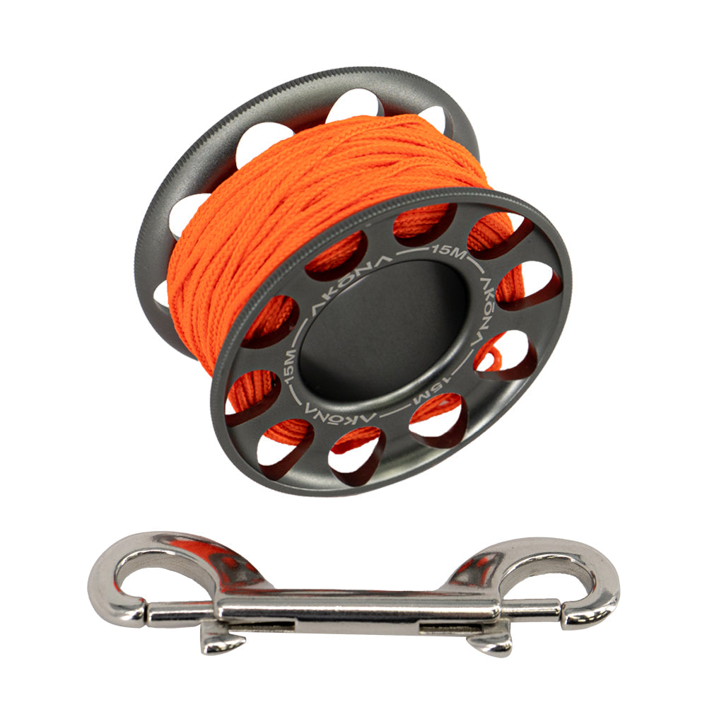 Akona aluminum dive spool 15 m / 50 ft grey