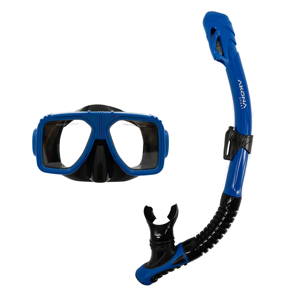 Akona Adult Mask & Snorkel Set Blue/Black Silicone