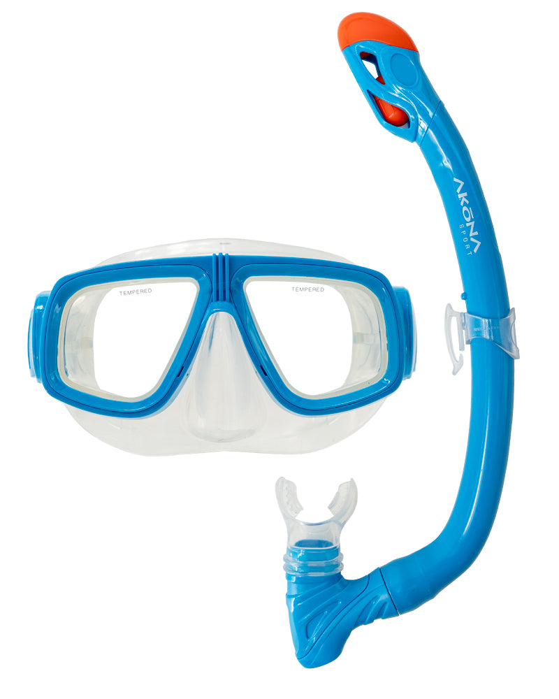 JR Mask & Snorkel Set Neon Blue