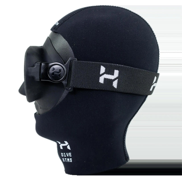 Halcyon Omnis elastic mask strap, black with white H
