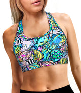 Spacefish Army Eco-friendly Neon Fish Frenzy T-Back Bikini Sports Bra