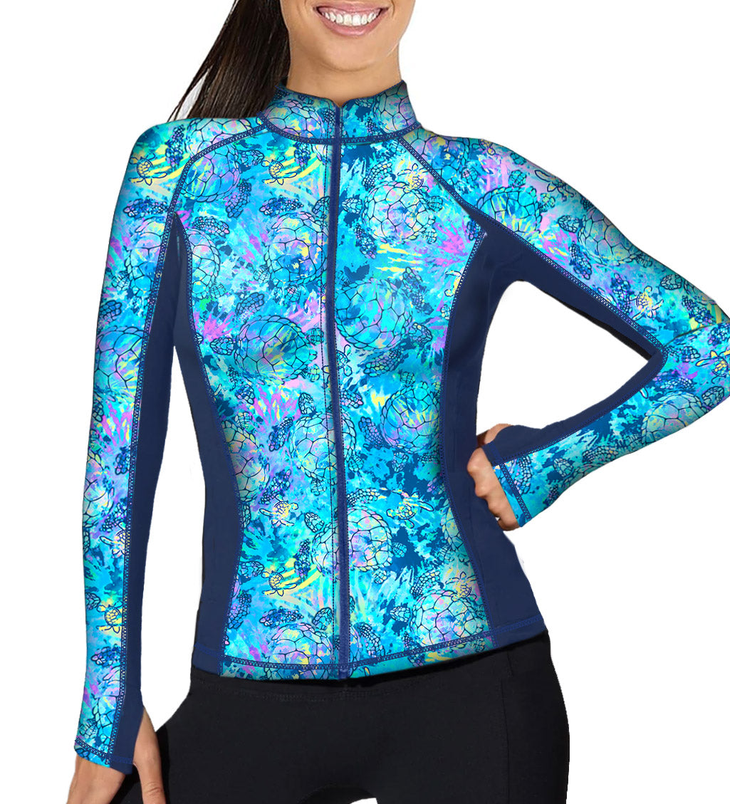 Spacefish Army Eco-friendly Full Zip Up Turtle Tie Dye Rash Guard