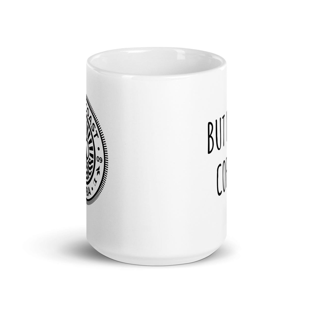 Gold Coast Scuba White Glossy Mug - "But First Coffee"